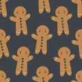 Holiday seamless pattern with cartoon gingerbread man. Merry Christmas. Colorful vector, flat style. hand drawing. Royalty Free Stock Photo